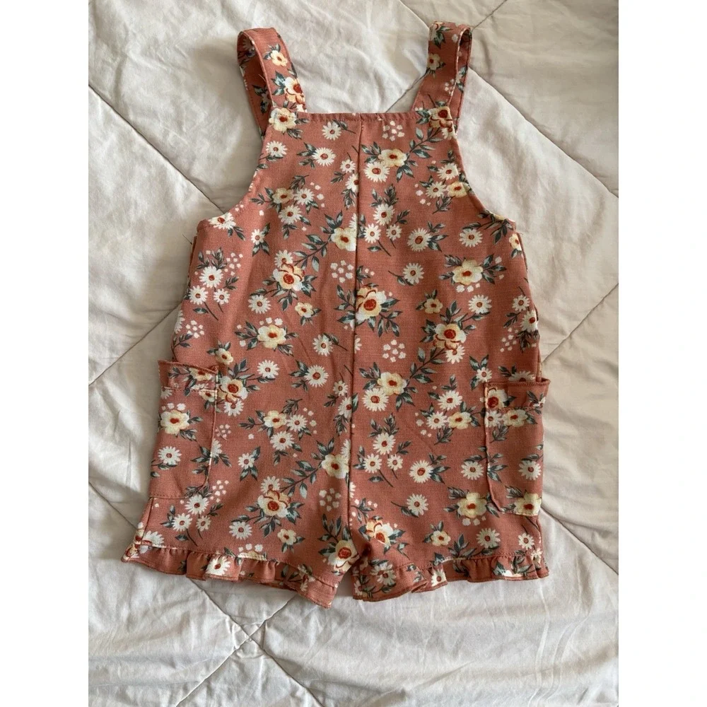 Toddler Girls' Nicole Miller Floral Sleeveless Shortalls Size 2